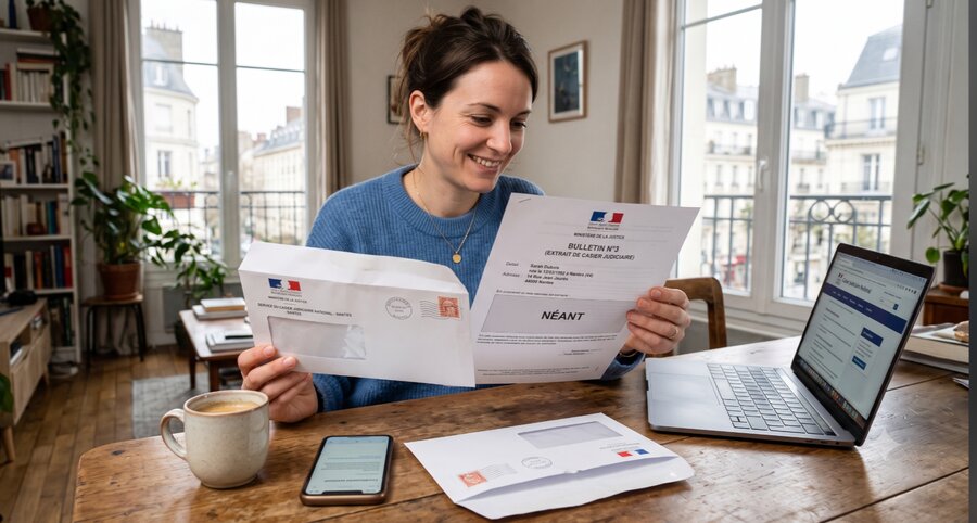 Extrait de casier judiciaire, bulletin n°3 reçu par courrier